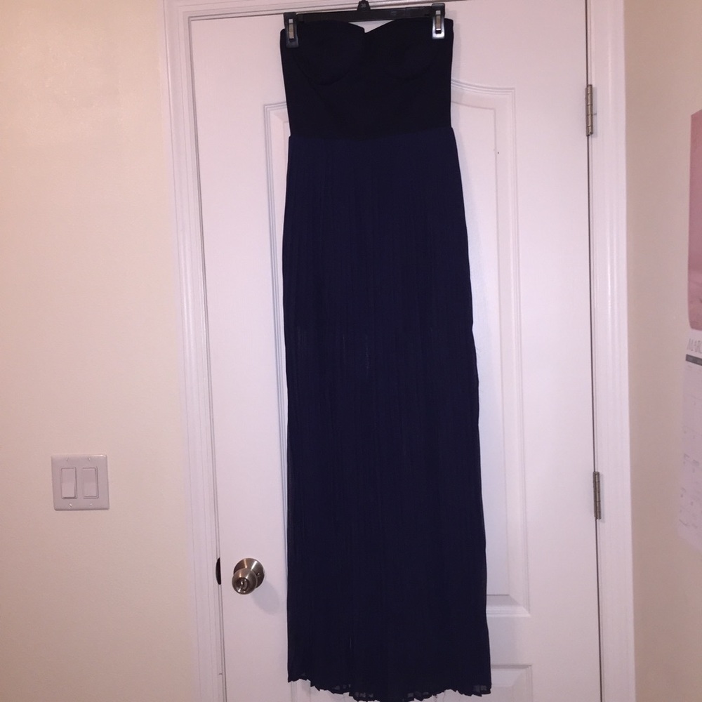 Navy maxi with slit and chiffon overlay
